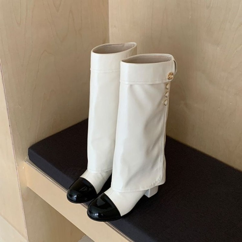 Knee High Sock Women - Elegant Black White Spliced Knee High
